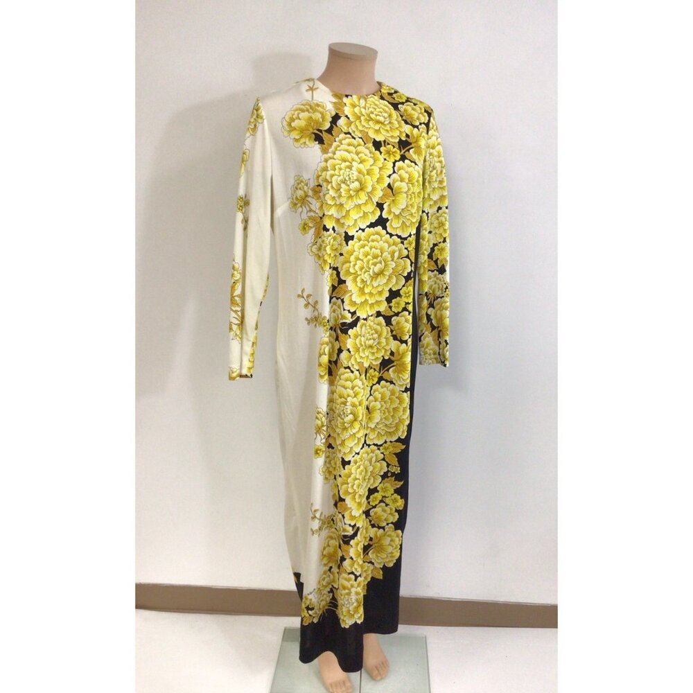 Mr. Dino Vintage Maxi Dress Floral Yellow Slim Aarons Style Womens 12